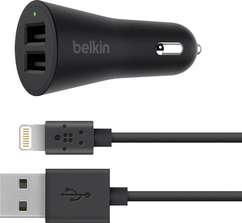 [F8J154BT04-BLK] BELKIN CAR CHARGER + COILED LIGHTNING